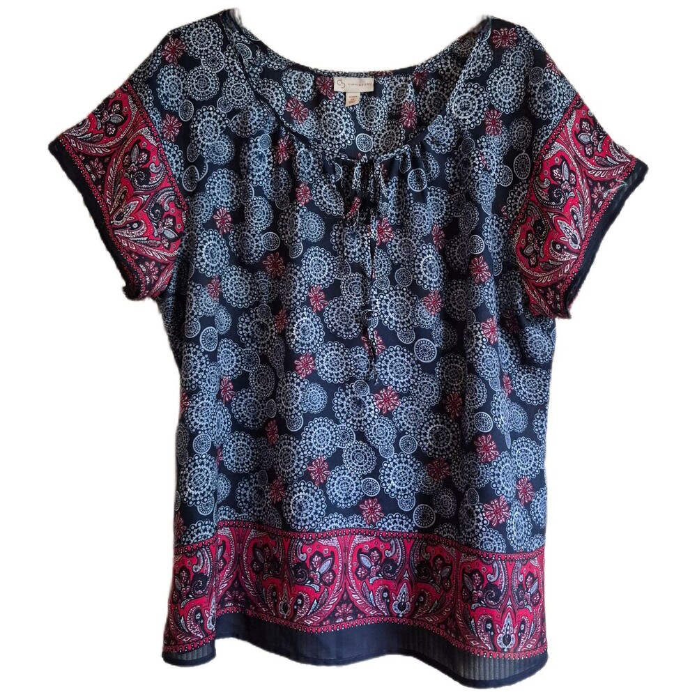 CB DB established 1962 Women's Blouse Size 2X Blue Red Floral Bandana Pullover